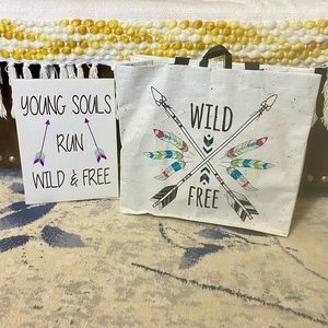 Young Souls Run Wild & Free Dorm Home Decor Wall Plaque Or Shelf w/ Tote Bag